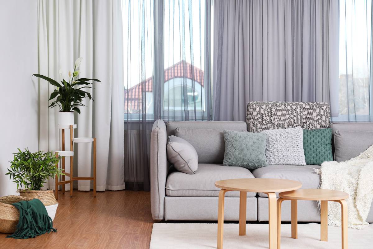 Floor-to-ceiling drapes in a living room near Helena, MT